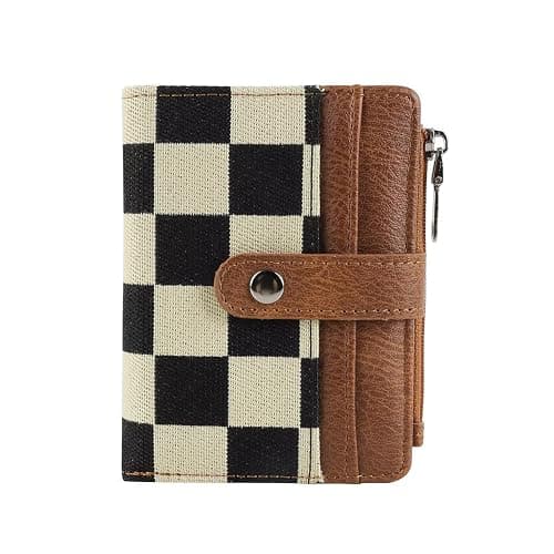 MAIITRIP Small Checkered Wallet for Women,RFID Blocking PU Leather Bifold Wallet,Cute Compact Credit Card Holder Purse with 8 Card Slots,ID Window and Coin Pocket(brown) - Image 1