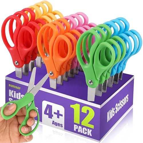 BURVAGY 12 Packs 5" Small School Student Blunt Tip Craft Kids Scissors, Stainless Steel Blades Comfort Grip 5 Inch Safety Scissors Bulk for Children Toodler Cutting Paper - Image 1