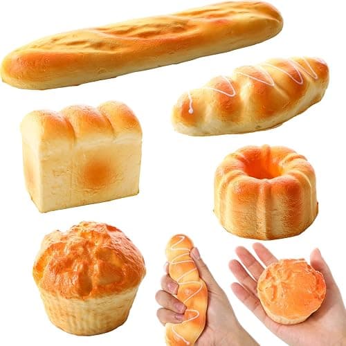 Foilswirl 5 Pcs Bread Stress Toy Soft Toast Breads Shape Toy Slow Rising Balls for Kids Adult Anxiety Stress Relief Funny Birthday Gifts Classroom Prizes Office Desk Decor(Bread Style 2) - Image 1