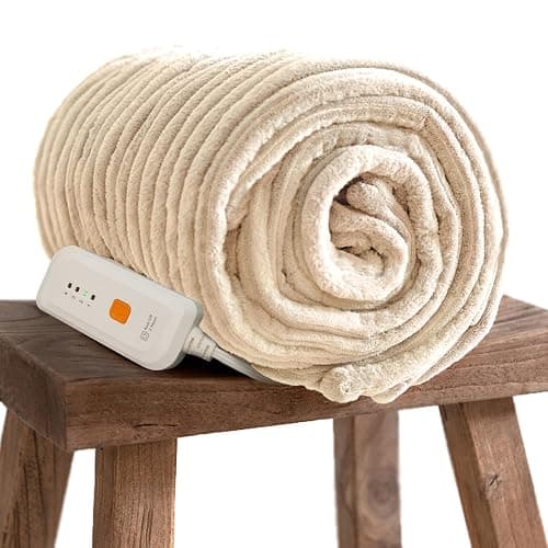Gotcozy Electric Blanket Heated Throw 50''X60''- Ribbed Faux Fur Heated Blanket with 4 Heating Level & 3 Hour Auto Off Heating Blanket, ETL&FCC Certified Machine Washable(Eggnog) - Image 1