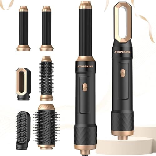 Atopskins Hairstyler 6 in 1 Hair Dryer Brush Set, Airstyler set mit Haartrockner Föhn,Luftstrom Rundbürsten Föhnbürste, Auto Lockenstab, Glättbürste,für Haar Volumen, Glätten,Locken und Föhnen,Schwarz - Image 1