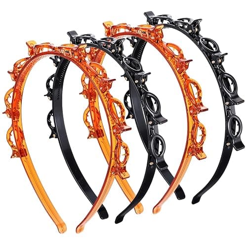 Wanmu 4 Pcs Headbands with Clips Hairpin Headband for Twisty Bangs Hairstyle Weave Bangs Toothed Clip Headbands for Women Girl Y2K Fashion Styling 90s Hair Accessories (Black, Brown) - Image 1