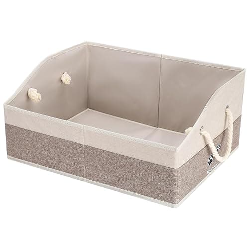 Large Dog Toy Basket With Handle, Foldable Dog Toy Box for Living Room Area, 20" Basket for Dog's Toys, Clothes, Organizers and Storage with Hard Board, Anti-slip for Pet Toys (Brown, Medium) - Image 1