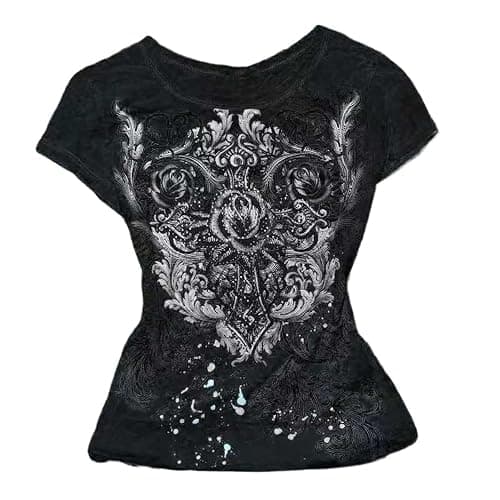 Grunge Shirts Emo Clothes Teen Girls Vintage Graphic Tee Y2k 2000s Goth Top Women Mcbling Short Sleeve Streetwear - Image 1