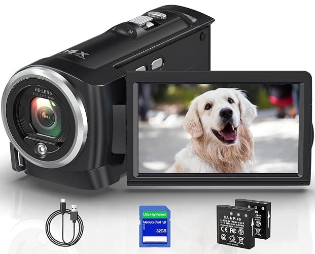 Gcasio 2.7K Video Camera Camcorder QHD 56MP YouTube Vlogging Camera Webcam 16X Digital Zoom with 32G SD Card 270 Degree Rotation Screen Camcorders and 2 Batteries Recording While Charging - Image 1