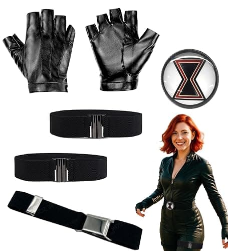 Swooflia 4 PCS Widow Halloween Costume Accessories Women - Costume Outfit Cosplay Party Accessories Set for Women, Black Half Finger Glove Belt Leg Straps Pin - Image 1