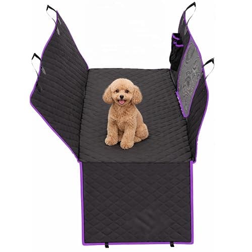 Platinum Shield Dog Car Seat Cover for Back Seat, Waterproof, Scratchproof, Nonslip, Dog Hammock for Car, Safety Harness Included, Seat Covers for Pet Dogs, Truck & SUV Size (Black/Purple) - Image 1