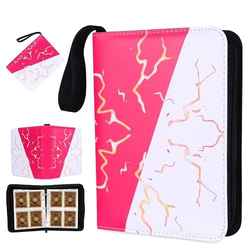 Awedsu Collectible Trading Card Albums,Collectible Trading Card Protective Sleeves,Card Binder 4-Pocket,400 Pockets Card Case Holder for TCG, Sports Card.… (Pink and White) - Image 1