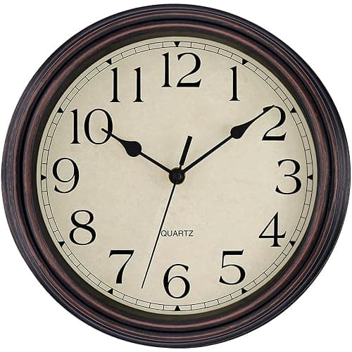 Foxtop Retro Silent Non-Ticking Round Classic Clock Quartz Decorative Battery Operated Wall Clock for Living Room Kitchen Home Office 12 Inch (Bronze) - Image 1