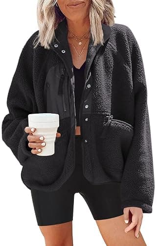 Nirovien Womens Fuzzy Fleece Jacket Button Down Sherpa Coats Casual Winter Warm Outwear with Pockets - Image 1