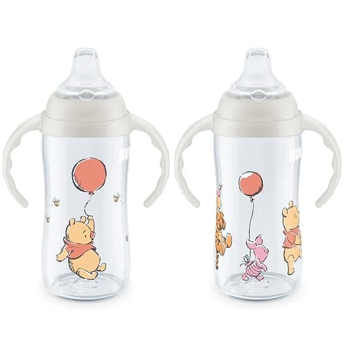 NUK Learner Cup, 10 Oz, Pack of 2, Pooh Bear – Soft Spout, Easy-Grip Handles, BPA Free, Spill Proof Transition Sippy Cup - Image 1
