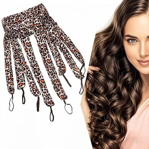 Satin Heatless Hair Curler for Long Hair - Adjustable 8 Rollers Set, Overnight Sleeping Curlers Headband for Natural Waves, No Heat Damage, DIY Styling Kit for Women & Girls(Leopard Color) - Image 1