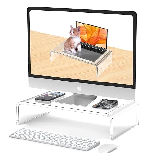 Beimu Acrylic Monitor Stand Riser Acrylic Laptop Stand for Desk Clear Computer Monitor Stand for Desk Accessories White Aesthetic Decorations for Office Home iMac Organizer - Image 1