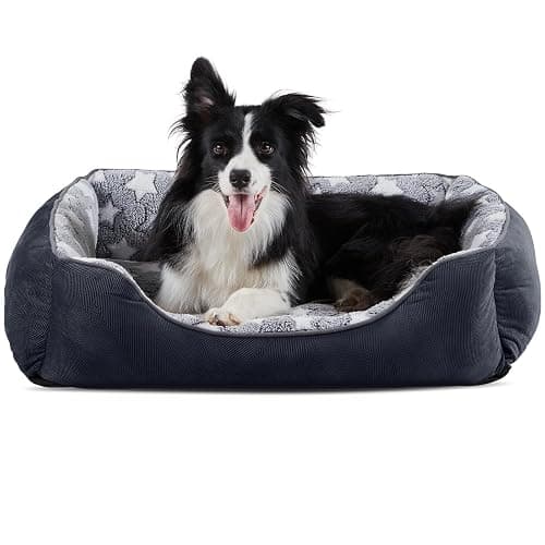 MIXJOY Dog Bed Large, Washable Cosy Pet Bed with Anti-Slip Bottom, Anti-Anxiety, Machine Washable, Grey, 76 x 61 x 23 cm - Image 1