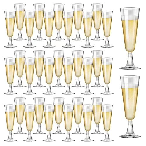 SUREHOME Plastic Champagne Flutes 40 Pack Disposable Champagne Glasses 5oz Clear Plastic Mimosa Glasses Wedding Cocktail Cups Bulk for New Years Eve Party Supplies 2025 Engagement Birthday Decorations - Image 1