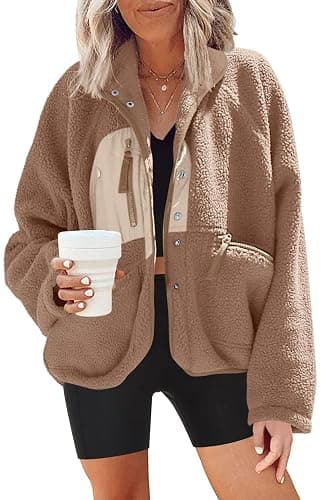 Nirovien Womens Fuzzy Fleece Jacket Button Down Sherpa Coats Casual Winter Warm Outwear with Pockets - Image 1