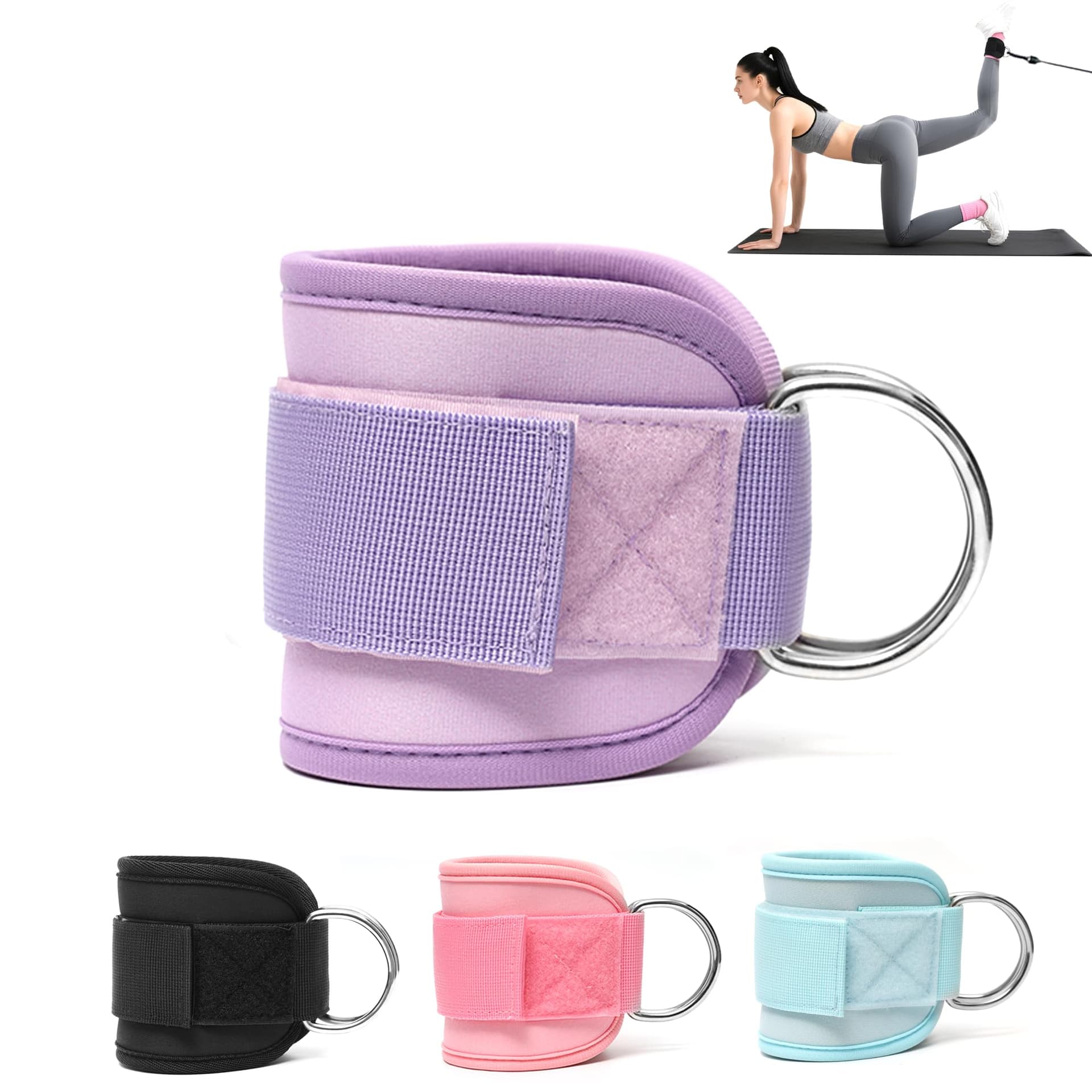 Ankle Straps & Wrist Cuffs - Padded Adjustable 1 Pair with D-Ring | Fitness Glute Kickback, Foot Leg Training | Compatible with Cable Machine, Gym Brace Support - Image 1