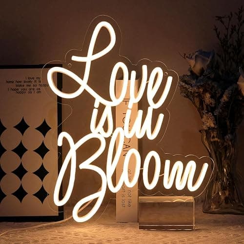 Virlusy Love is in Bloom Neon Sign for Wall Decor Dimmable Led Lights Signs Letters Signs for Bridal Shower Warm White Neon Light Room Decor for Wedding Engagement Birthday Christmas Party Gift - Love in bloom - Image 1
