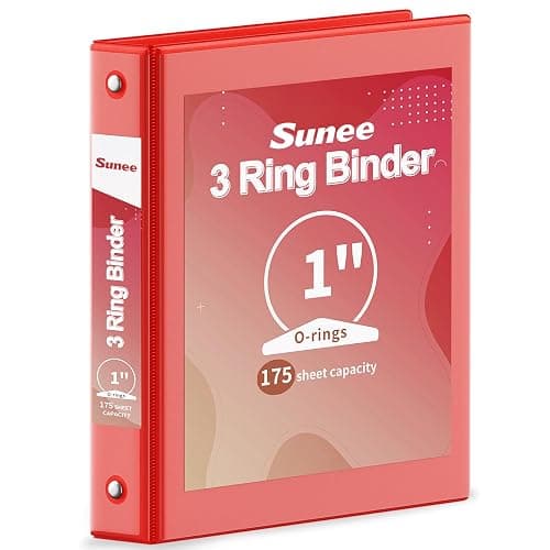 SUNEE 3 Ring Binder 1 Inch 1 Pack, Clear View Three Ring PVC-Free (Fit 8.5x11 Inches) for School or Office Supplies, Red - Image 1