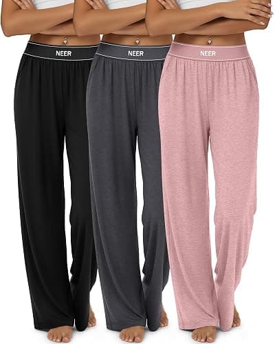 Neer 3 Pack Women's Cotton Lounge Pants High Waisted Wide Leg Yoga Pants Casual Comfy Athletic Loose Sweatpants with Pockets - Image 1