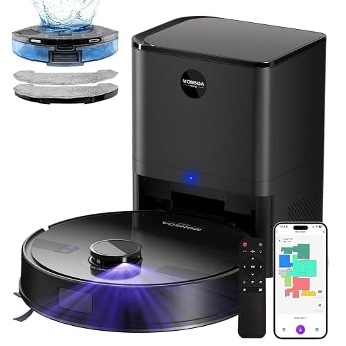 MONSGA Robot Vacuum and Mop Combo, 5000Pa Robotic Vacuum with 3.5L Self Emptying Station, Lidar Navigation Robot Vacuum Cleaner, 180mins Runtime, APP/Remote/Voice Control, for Hard Floors and Carpets - Black - Image 1