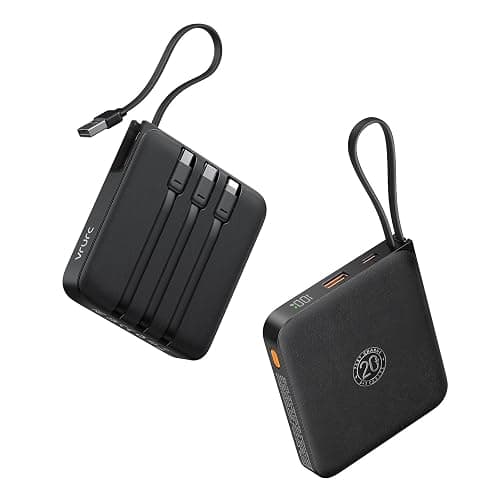 VRURC Power Bank 20000mAh, Power bank con Cavi Integrati, 22.5W Batteria USB C a Carica Rapida, Display LED per iPhone 15 14 iPad Samsung Galaxy S23 Google Android Phone - Nero - Image 1