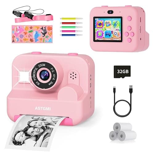 Kids Instant Print Selfie Camera for Girls,1080P HD Digital Camera for Kids with Print Paper & 32GB Card, Christmas Birthday Gifts Kids Toys for 3-12 Years Old (Pink) - Image 1