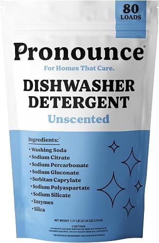 Pronounce Dishwasher Detergent - Cleaner Ingredients, Fragrance Free - Ultra Concentrated Dish Soap, Cuts Grease and Grime, Dishwasher Pods Alternative (Residue-Free). (80 Loads, Unscented) - Image 1