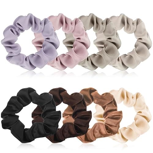 obeoby 8 Pack Satin Hair Scrunchies for Women, Silk Hair Ties, Neutral Hair Scrunchies for Women Girls, Gray - Brown series - Image 1
