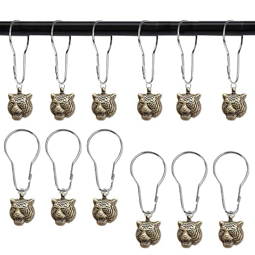 12 PCS Tiger Shower Curtain Hooks Animal Shower Curtain Hook Rust Proof Metal Stainless Steel Curtain Ring for Wild Beasts in The Forest Theme Home Bathroom Decor - Image 1