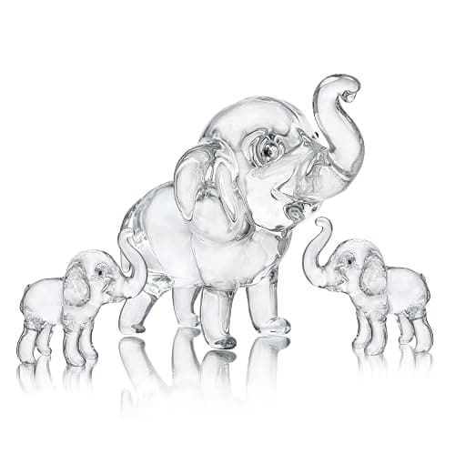 HDCRYSTALGIFTS Set of 3, Crystal Elephant Figurines Collectible Lucky Glass Animals Paperweight Ornament Home Decor Table Centerpiece Gift (3.5'' Mother and 2'' Two Babies) - Image 1