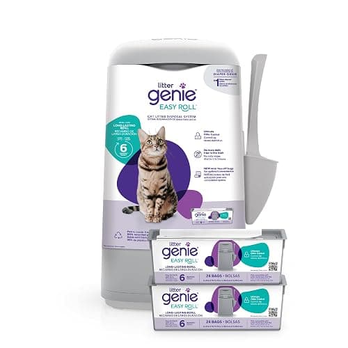 Bundle of Litter Genie Easy Roll Pail | Cat Litter Box Waste Disposal System for Odor Control with 1 Starter Refill (24 Bags) + Litter Genie Easy Roll Refill (24 Bags) - Image 1