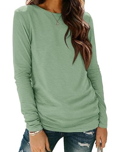 ATHMILE Womens Long Sleeve Shirts Basic Tee Fall Trendy Spring Top Business Casual Beach Vacation Workout 2025 Fashion - Small - Light Green - Image 1