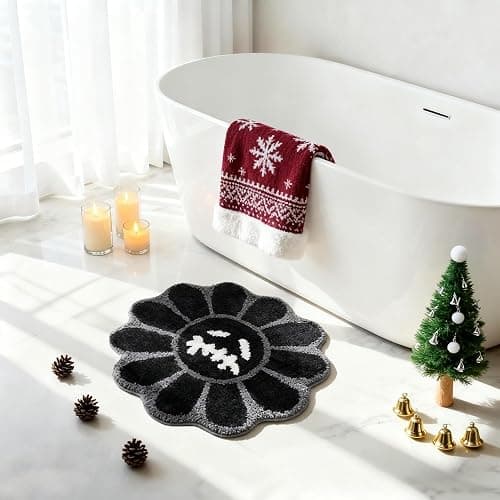 Shovagy Trippy Happy Face Rug Cool Rugs Tufted Quick Dry Bath Mats for Bathroom Non Slip Bath Mat Water Absorbent 2FT Black Bathroom Rugs Halloween Gothic Ghost Skull Horror Decor Carpet - Image 1