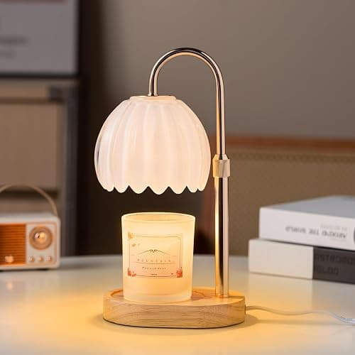Heymirro Candle Warmer Lamp with Timer Dimmer Adjustable Height, Wax Warmer Lamp for Jar Candles with 2 Bulbs, for Home Decor, Mother's Day, Birthday Gifts for Women(White) - Image 1