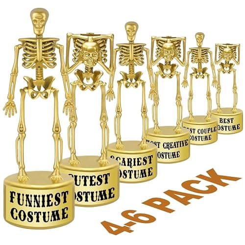 Halloween Party Supplies - 4 Pack Halloween Golden Skeleton Trophies | Costume Contest Awards for Kids and Adults, Halloween Party Game Prizes, Party Favors and Decorations - Image 1