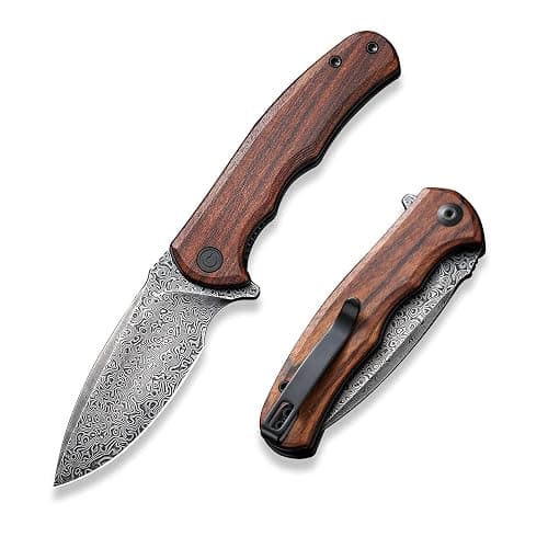 CIVIVI Folding Pocket Knife for EDC, Small Mini Praxis Knife for Men Women, 2.98" Damascus Blade Guibourtia Wood Handle, Sharp Camping Hiking Knives C18026C-DS1 - Image 1