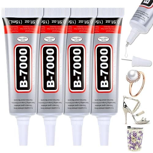 B7000 Glue Clear for Rhinestones, 4pcs 15mL Strong Adhesive B-7000 Jewelry Bead Gem Glue with Precision Tip, Quick Dry Bedazzling Adhesive for Jewelry Making Clothe Fabric Shoes DIY Crafts Nail Art - Image 1