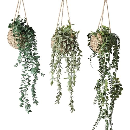 Fuxdre 3 Pack Mini Artificial Hanging Greenary Fake Hanging Plants in Basket for Wall Living Room Decor Bathroom Shelf Home Indoor - Hanging-a-3pcs - Image 1