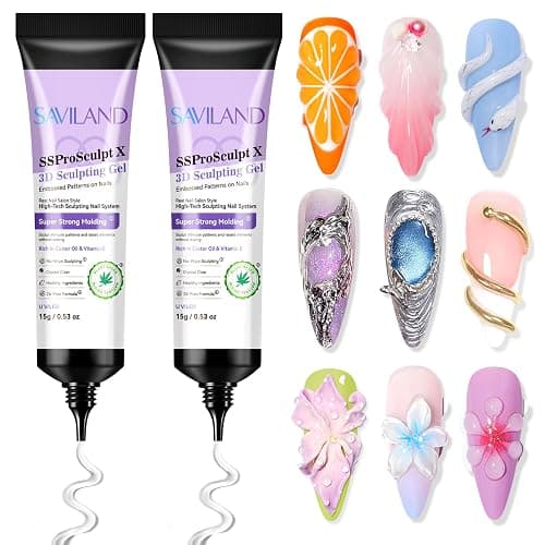 SAVILAND 3D Gel Nail Art Set: 2PCS 15g 3D Nail Gels Sculpting Gel for Nail Art Design, No Wipe Clear 3D Molding Painting Gels for Chrome Powder, DIY Decoration Charms Home DIY & Salon Use - Image 1