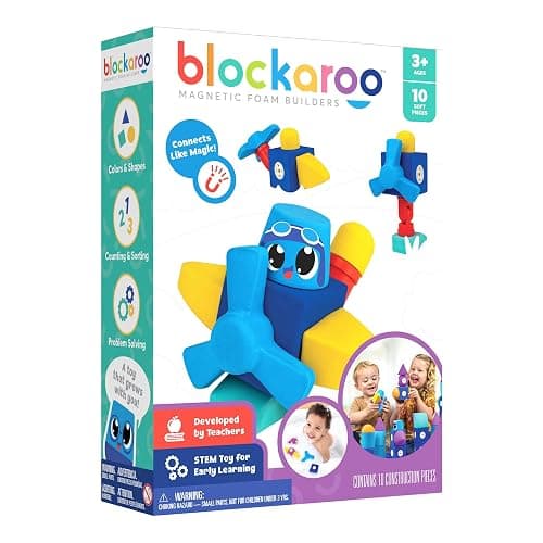 Blockaroo Magnetic Foam Building Blocks - 10-Piece Airplane, Bath Toys for Toddlers, Preschool Toys, Bathtub Toys, Sensory Toys, Blocks for Toddlers 3-5, Engineering Toys for Kids 3-5, Bath Blocks - Image 1