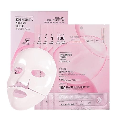 VT COSMETICS Collagen Reedle Shot 100 2-Step Hydrogel Mask(34.5gx4ea), Intensive Firming, Exosome 500Da Collagen, Fine Lines, Overnight Melting Mask, Korean Facial Mask, Pink Collagen - Image 1