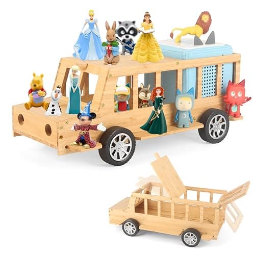 Bus for TonieBox 1/2 Shelf Storage Organizer Holder for Tonies Figures | Wooden Car Shelf Magnetic for Tony Box Display for 35 Tonie Characters(with 35Pcs DIY Magnetic Adhesive Metal Plate) - Image 1