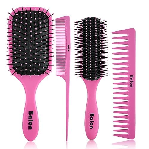 4Pcs Detangling Brush Set for Women - Paddle Brush for Wet or Dry Straight, Long, Thick, Curly, Natural Hair, No More Tangles (Pink) - Image 1