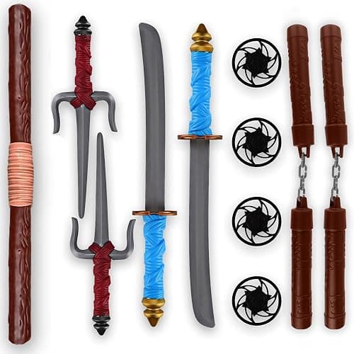 Liberty Imports Ninja Toy Weapons Kids Role Play Set with 2 Katana Swords, 2 SAIS, 4 Shuriken and Bo Staff for Children Dress Up Pretend Play Battles - Image 1