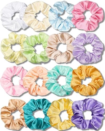 IVARYSS Satin Cute Scrunchies for Girls, Soft Than Silk for Hair, Fashion Ties and Bands for Thin | Thick Hair Styling, 16 Pack - Image 1