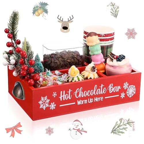 Soaoo Christmas Hot Cocoa Bar Coffee Station Organizer Decorative Wood Storage Box with Handle Coffee Organizer Pod Holder for Countertop Decorative Xmas Storage Bins Bar Accessories(Red) - Image 1
