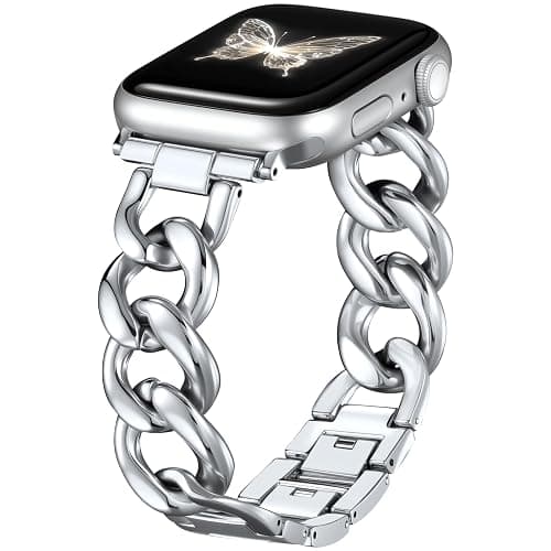 DaQin Stylish Gold Strap Compatible with Apple Watch Bands for Women 40mm 38mm 41mm 42mm 44mm 45mm 46mm, Slim Metal Chain Replacement Bracelet for iWatch Bands for Women Series 10 9 8 7 6 5 4 3 2 1 SE - Image 1