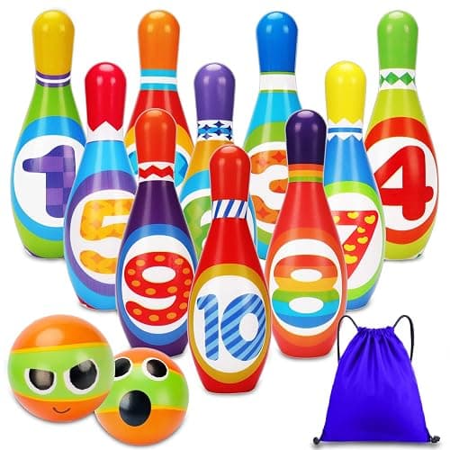 Kids Bowling Set 2-5 Toddler Indoor Bowling Game Outdoor Toy Gift for 1 2 3 4 Year Old Boys Girls Soft 10 Colorful Foam Bowling Pins 2 Bowling Ball Developmental Toddler Age 2-4 3-5 Easter Present - Image 1