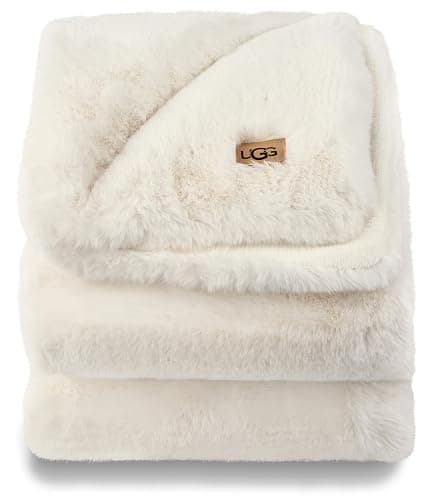 UGG Euphoria Plush Faux Fur Throw Blanket Medium Weight Reversible Luxury Soft Throw for Couch Bed or Chair Hypoallergenic Machine Washable Home Decor Fluffy Blanket, 50-inch x 70-inch, White Snow - White - Throw - Image 1